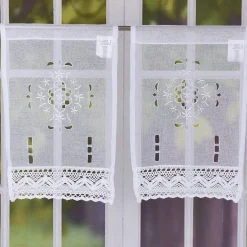 Fensterbehang Scheibengardine Fertiggardine 2er Pack Leinenstruktur Makramee weiß 30x45cm