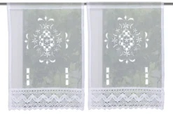 Fensterbehang Scheibengardine Fertiggardine 2er Pack Leinenstruktur Makramee weiß 30x45cm