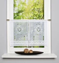 Fensterbehang Scheibengardine Fertiggardine 2er Pack Leinenstruktur Makramee weiß 30x45cm