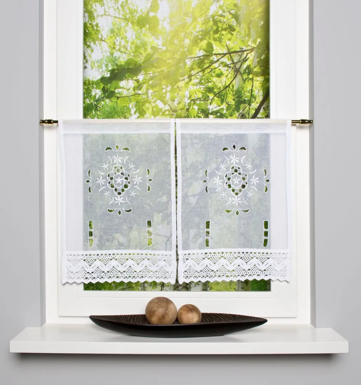Fensterbehang Scheibengardine Fertiggardine 2er Pack Leinenstruktur Makramee weiß 30x45cm