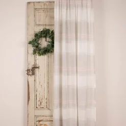 Fertiggardine Bea mit verdeckten Schlaufen Querstreifen weiß grau rosa 140x245cm
