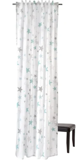 Fertiggardine Fertigschal Stars Sterne mit verdeckten Schlaufen weiß türkis grau 140x245cm