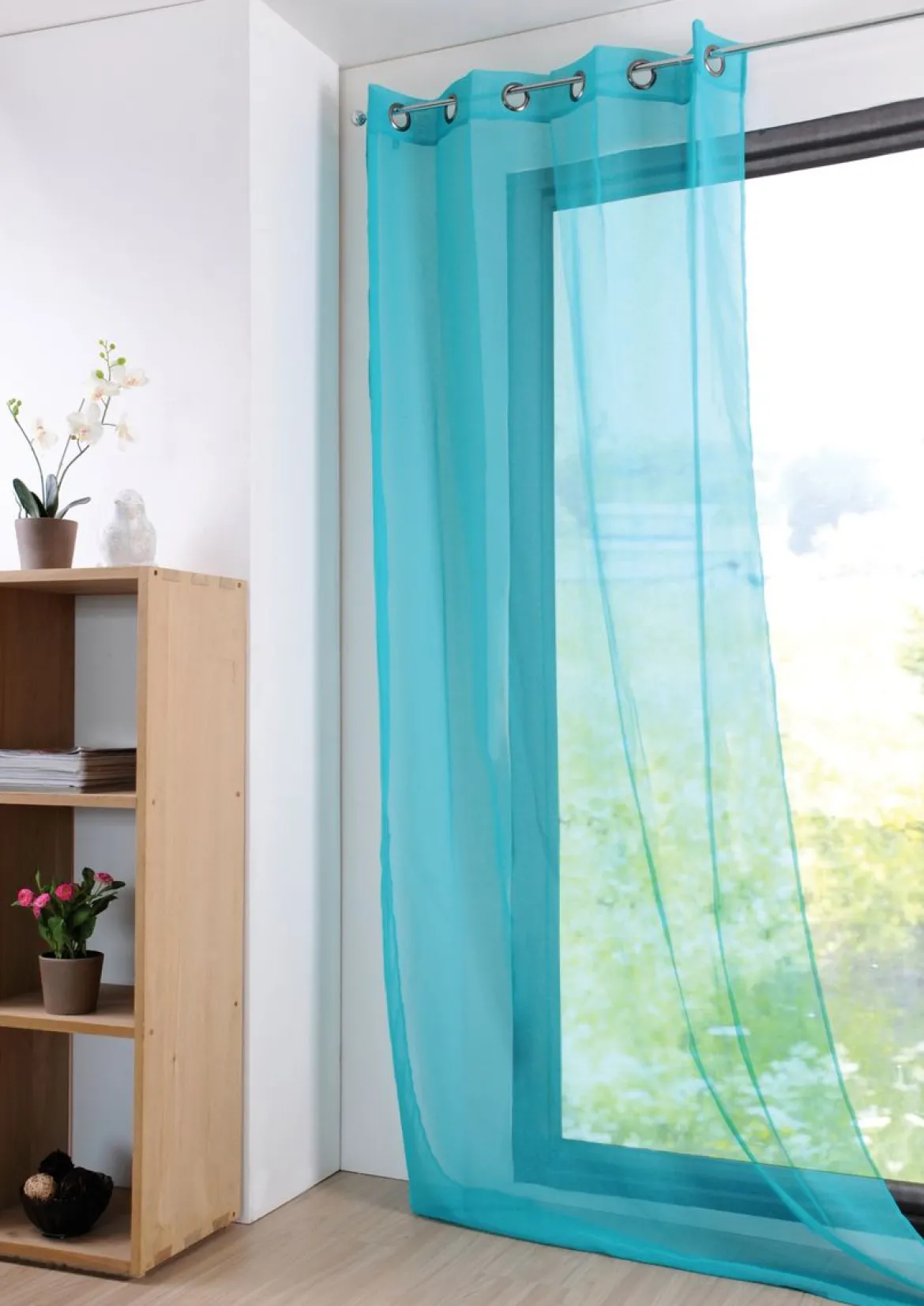 Fertiggardine Ösengardine einfarbig Voile Struktur türkis 135x260cm