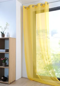 Fertiggardine Ösengardine einfarbig Voile Struktur gelb 135x260cm