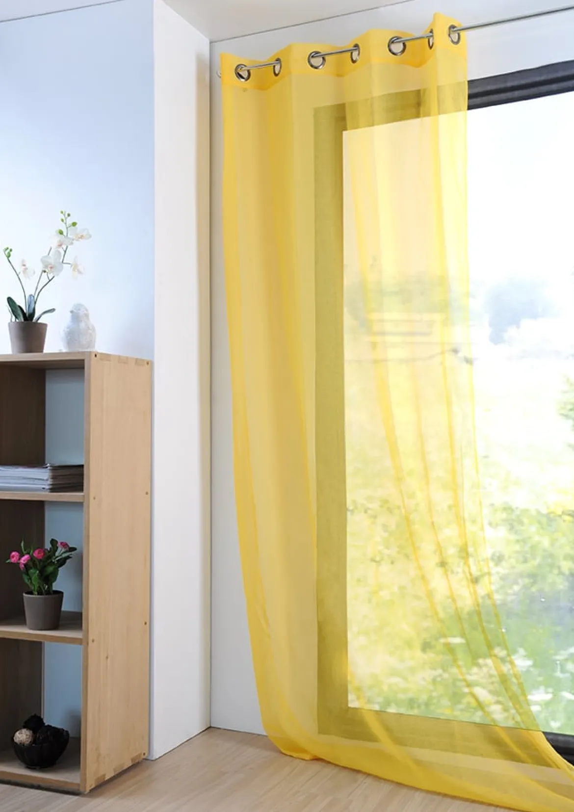 Fertiggardine Ösengardine einfarbig Voile Struktur gelb 135x260cm