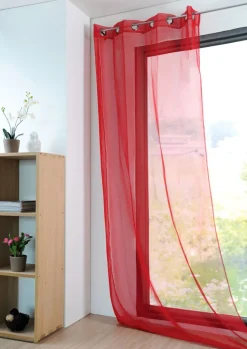 Fertiggardine Ösengardine einfarbig Voile Struktur rot 135x260cm
