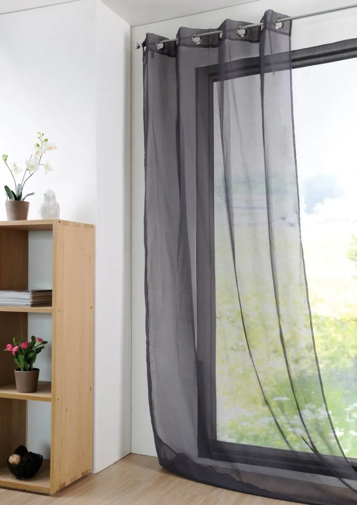 Fertiggardine Ösengardine einfarbig Voile Struktur anthrazit 135x260cm