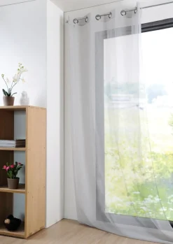Fertiggardine Ösengardine einfarbig Voile Struktur grau 135x260cm