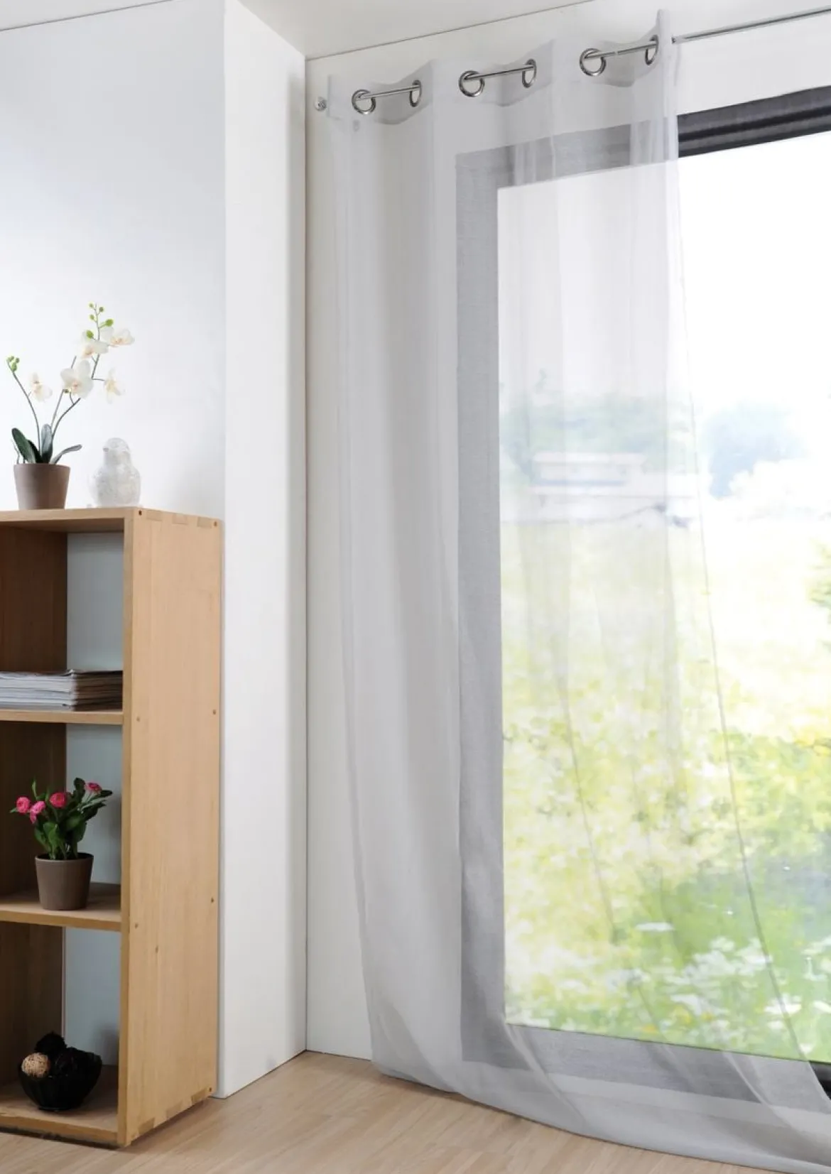 Fertiggardine Ösengardine einfarbig Voile Struktur grau 135x260cm