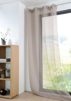 Fertiggardine Ösengardine einfarbig Voile Struktur taupe 135x260cm