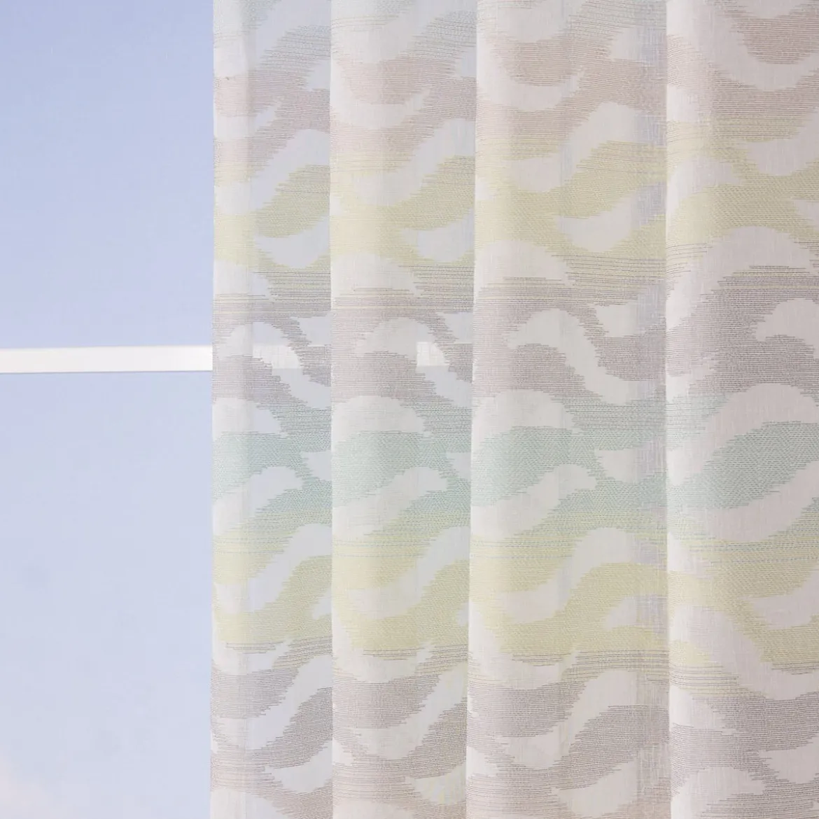 Fertiggardine Ösengardine Leinenoptik mit farbigem Wellenmuster weiß grün grau 140x245cm