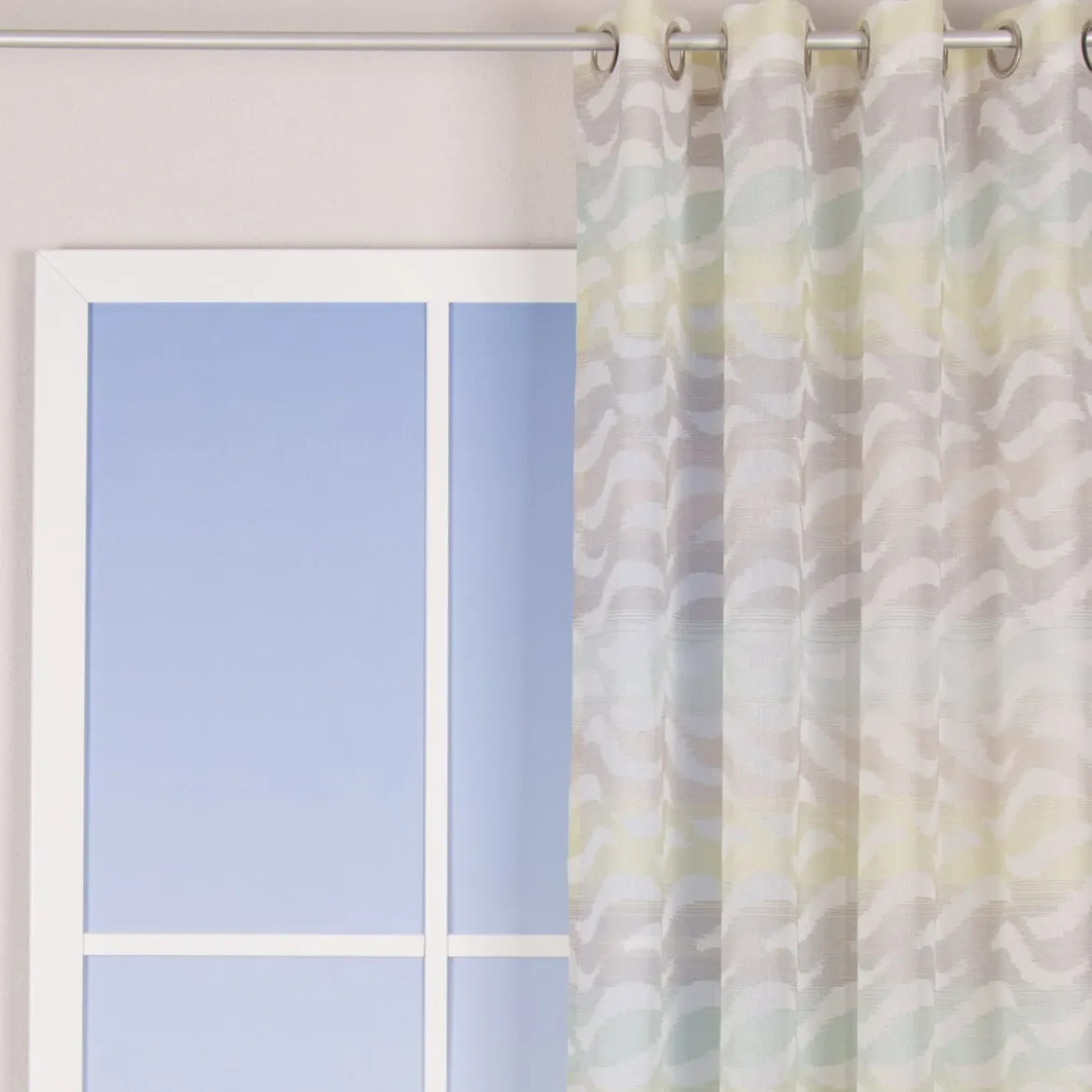Fertiggardine Ösengardine Leinenoptik mit farbigem Wellenmuster weiß grün grau 140x245cm