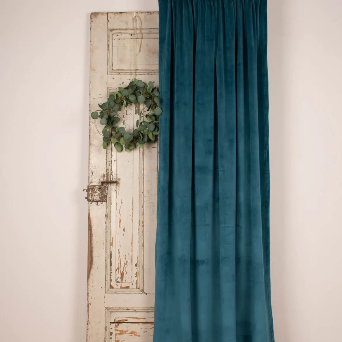 Fertiggardine Velia Samt mit verdeckten Schlaufen einfarbig petrol 140x245cm