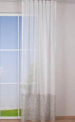 Fertigschal mit Schlaufenband Blumenranken Streifenabschluss weiß grau beige 140x245cm