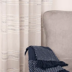 Fertigschal mit Schlaufenband Streifen und Punkte grau weiß blau gelb 140x245cm