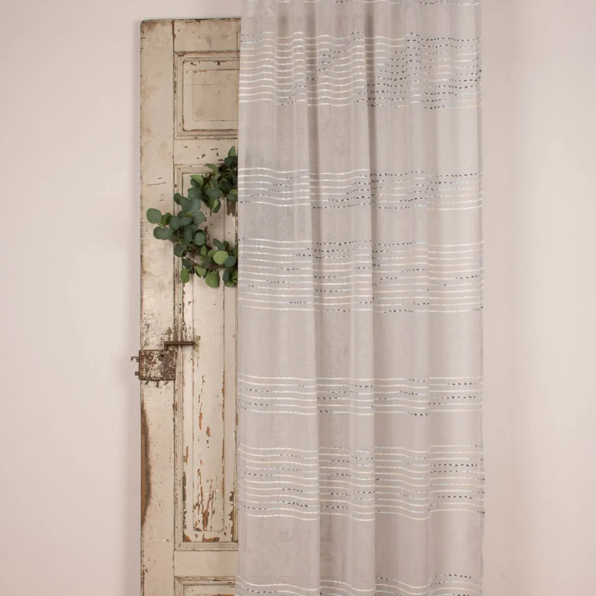 Fertigschal mit Schlaufenband Streifen und Punkte grau weiß blau gelb 140x245cm