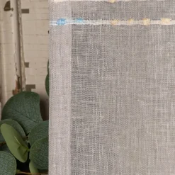 Fertigschal mit Schlaufenband Streifen und Punkte grau weiß blau gelb 140x245cm
