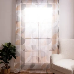 Fertigschal mit Schlaufenband geometrisch ocker natur 140x245cm