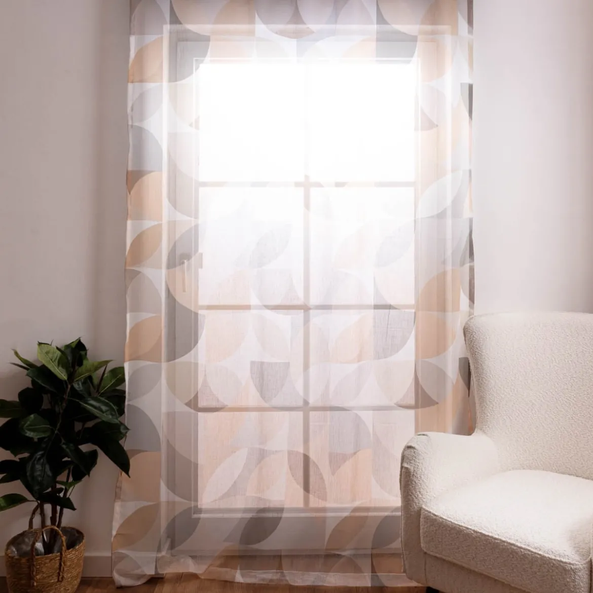 Fertigschal mit Schlaufenband geometrisch ocker natur 140x245cm