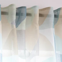Fertigschal mit Schlaufenband geometrisch grün blau weiß 140x245cm