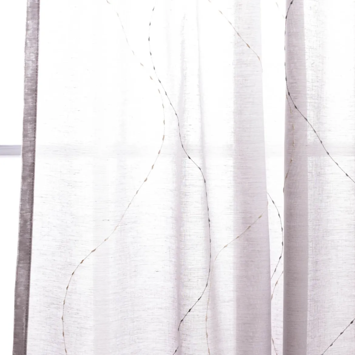 Fertigschal mit Schlaufenband Applikation Wellenlinien mit Leinenanteil grau creme 140x245cm