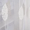Fertigvorhang mit Kombiband Leinenoptik Stickerei Blätter ecru grau 140x245cm