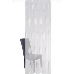 Fertigvorhang mit Kombiband Leinenoptik Stickerei Blätter ecru grau 140x245cm