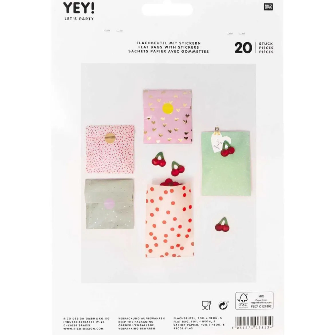 Flachbeutel Papiertüten Hotfoil mit Stickern 12x18,5cm von Rico Design 20 Stk