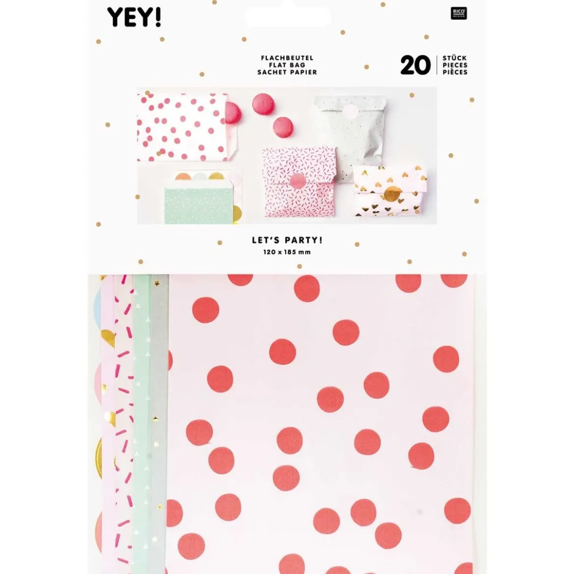 Flachbeutel Papiertüten Hotfoil mit Stickern 12x18,5cm von Rico Design 20 Stk