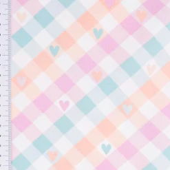 Flanell Stoff aus Baumwolle Karo Herzen pink mint grün 1,45m Breite