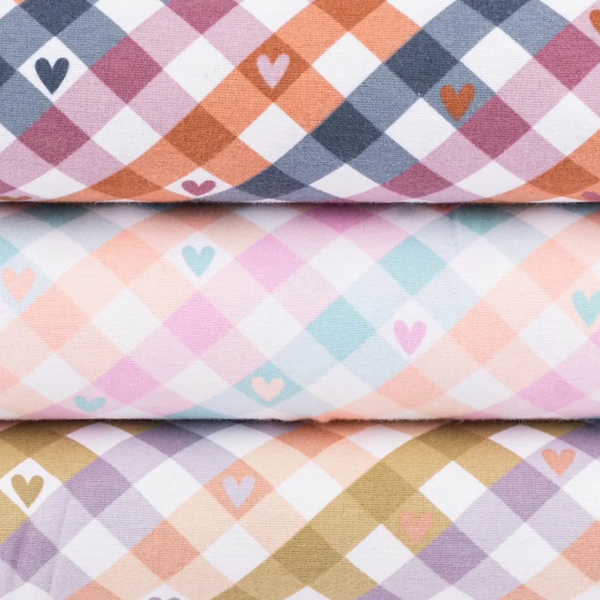 Flanell Stoff aus Baumwolle Karo Herzen pink mint grün 1,45m Breite