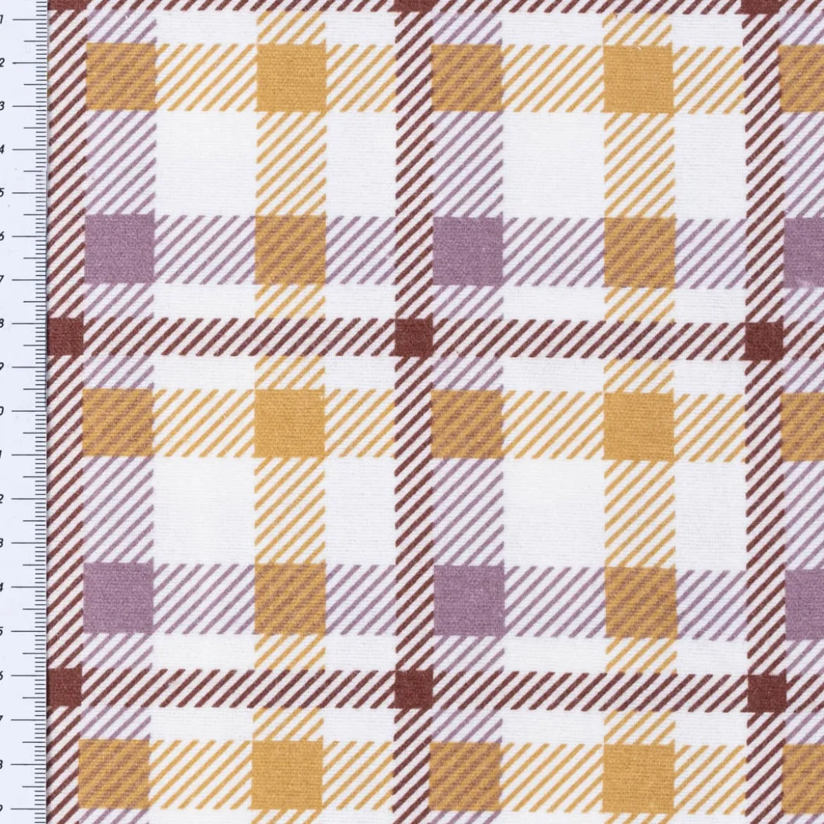 Flanellstoff Baumwollstoff Karos offweiß ocker flieder 1,45m Breite