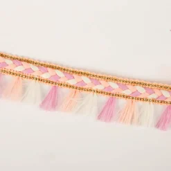 Flechtborte mit Quastenfransen flieder beige ecru 2,8cm Breite