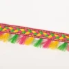 Flechtborte mit Quastenfransen pink gelb grün 2,8cm Breite