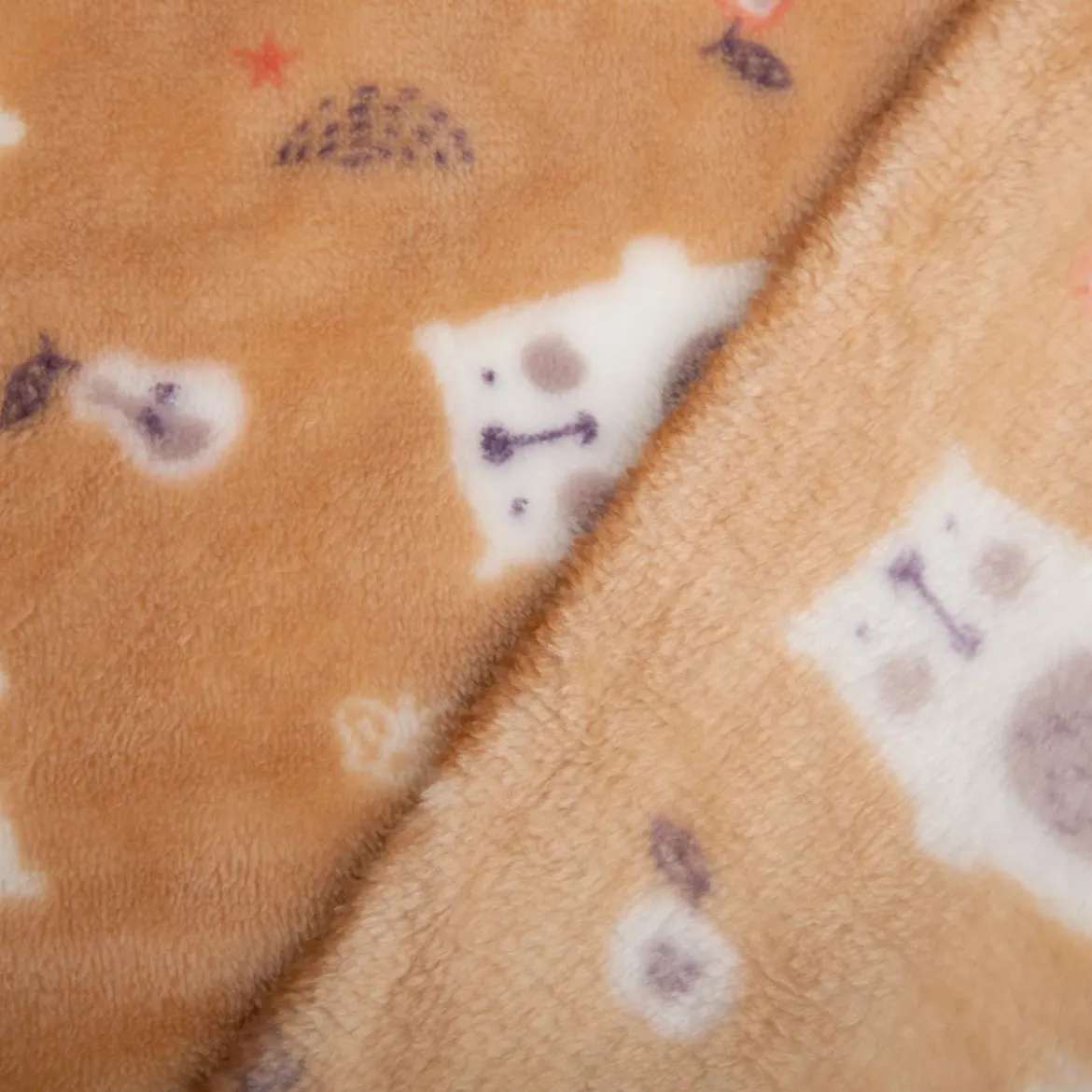 Fleecestoff Bärchen mit Birne & Apfel beige – kuschelweich, 1,45 m Breite