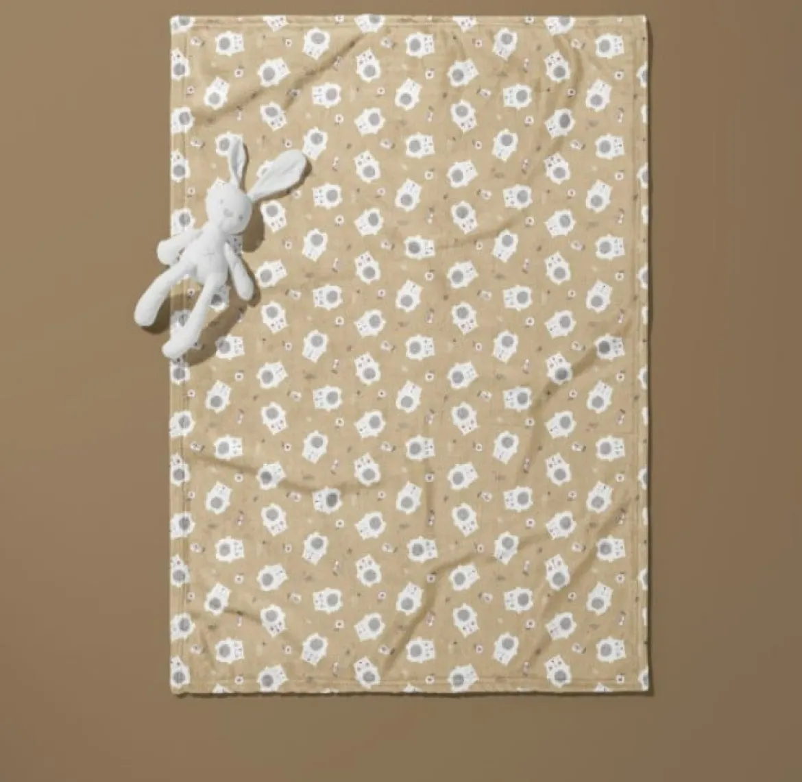 Fleecestoff Bärchen mit Birne & Apfel beige – kuschelweich, 1,45 m Breite