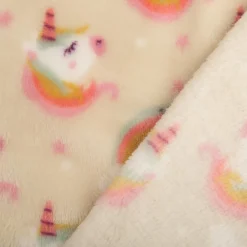 Fleecestoff Einhörner Regenbogen beige rosa 1,45 m Breite