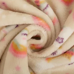 Fleecestoff Einhörner Regenbogen beige rosa 1,45 m Breite