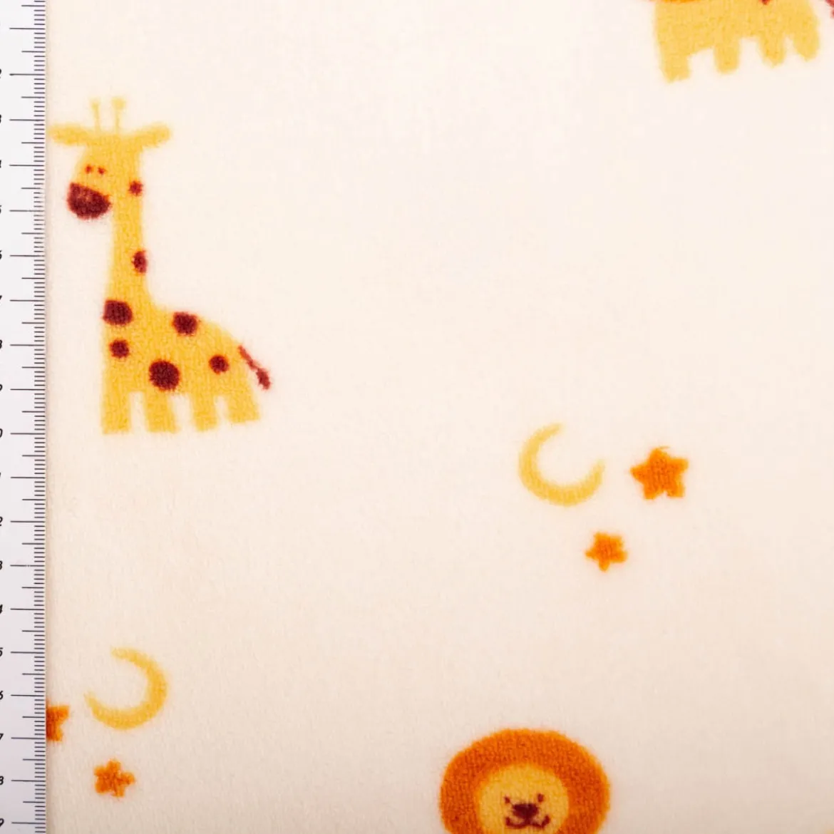 Fleece Stoff Giraffe Löwe wollweiß gelb 1,50m Breite