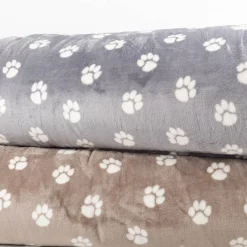 Fleece Stoff Pfoten weich & pflegeleicht Hellgrau 1,45m
