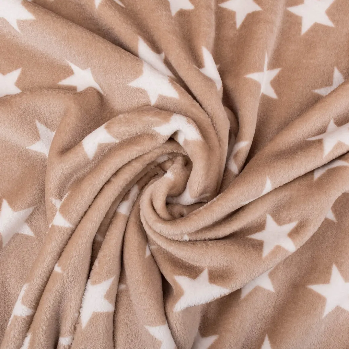 Fleece Stoff Wellnessfleece Doubleface Sterne beige weiß 1,48m Breite
