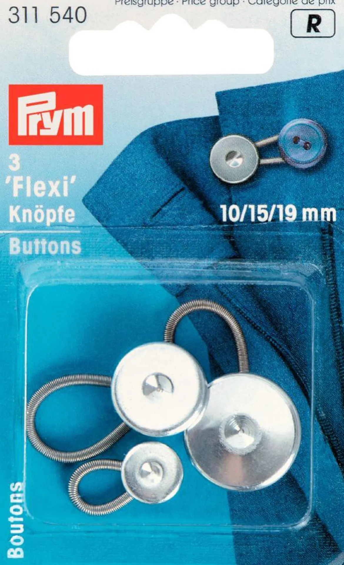 Flexi-Knöpfe mit Schlaufe je 1x10, 15 + 19 mm