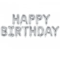 Folienballon Happy Birthday silber 340x35cm