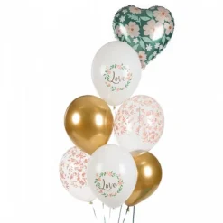Folienballon Herz mit Blumenmuster grün rosa 35cm