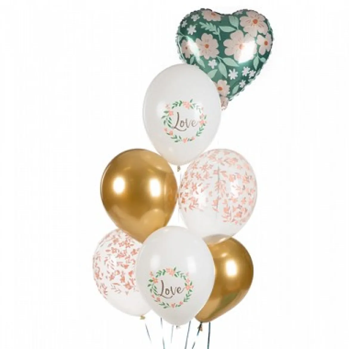 Folienballon Herz mit Blumenmuster grün rosa 35cm