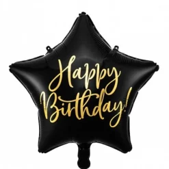 Folienballon Stern Happy Birthday schwarz goldfarbig 40cm