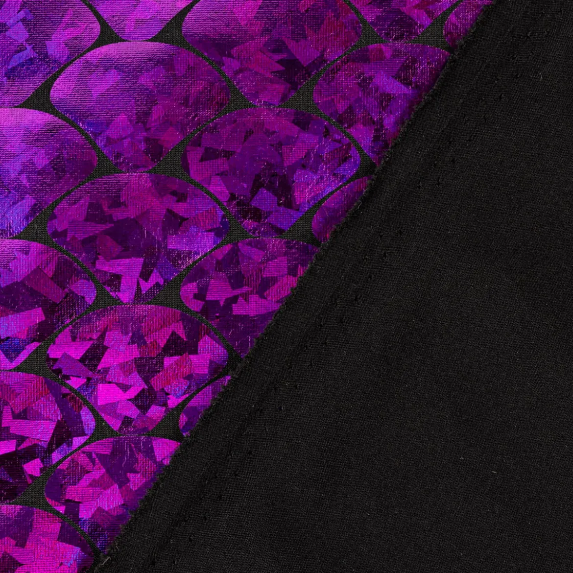 Folienjersey Stretch Glitzer Schuppen holografisch schwarz violett 1,5m Breite