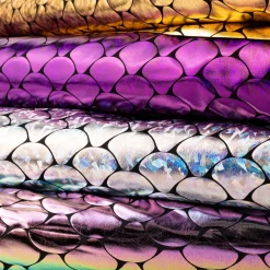 Folienjersey Stretch Glitzer Schuppen holografisch schwarz violett 1,5m Breite