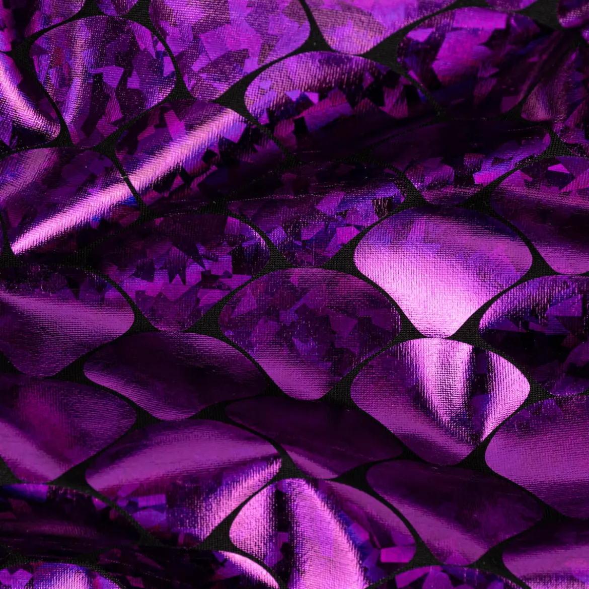 Folienjersey Stretch Glitzer Schuppen holografisch schwarz violett 1,5m Breite