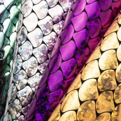 Folienjersey Stretch Glitzer Schuppen holografisch schwarz violett 1,5m Breite